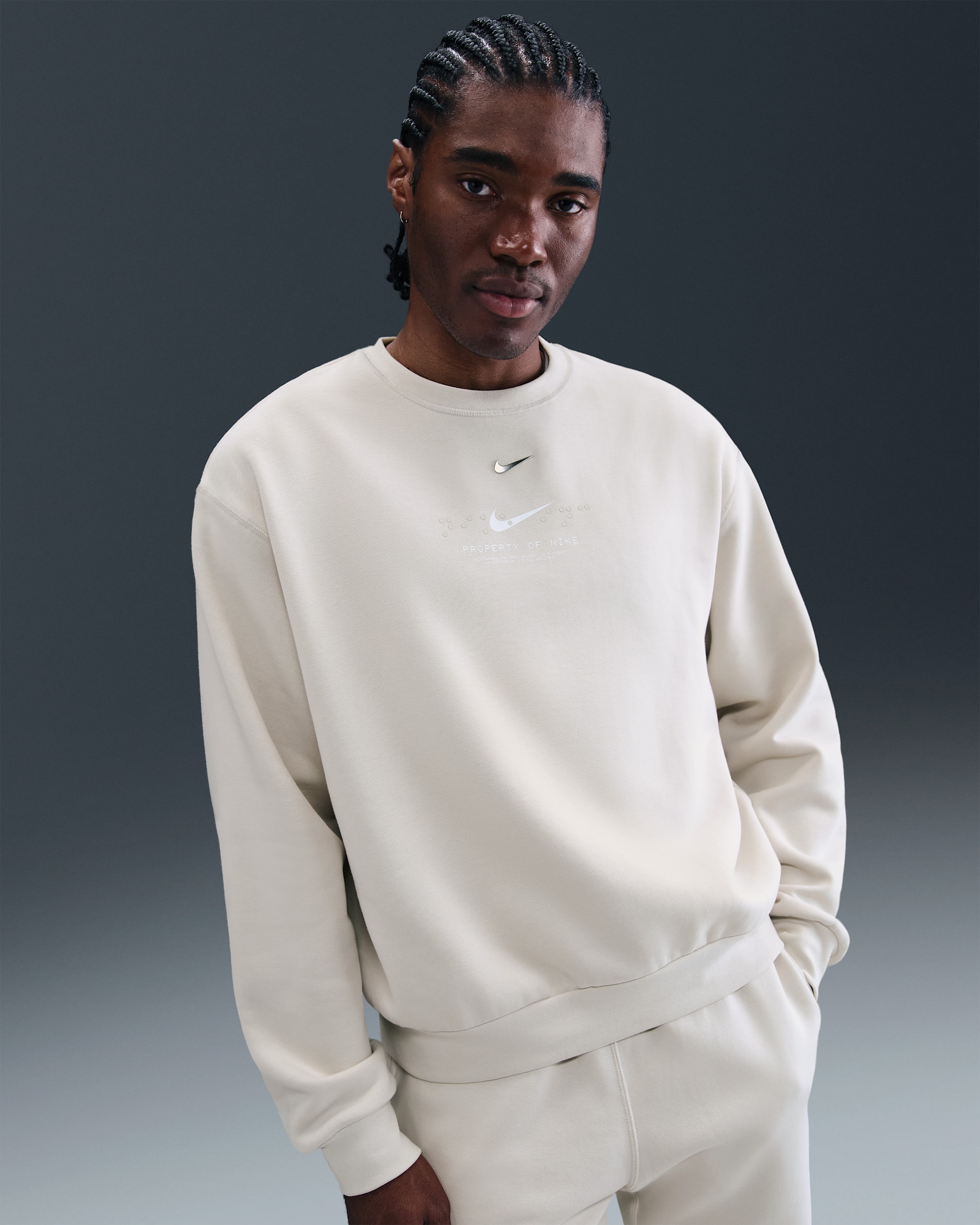 ナイキ メンズ スウェットシャツ Nike Club Crew - Beige/White Beige Nike Nike Fleece Sweatshirt Nike Club Crew Sweatshirt White
